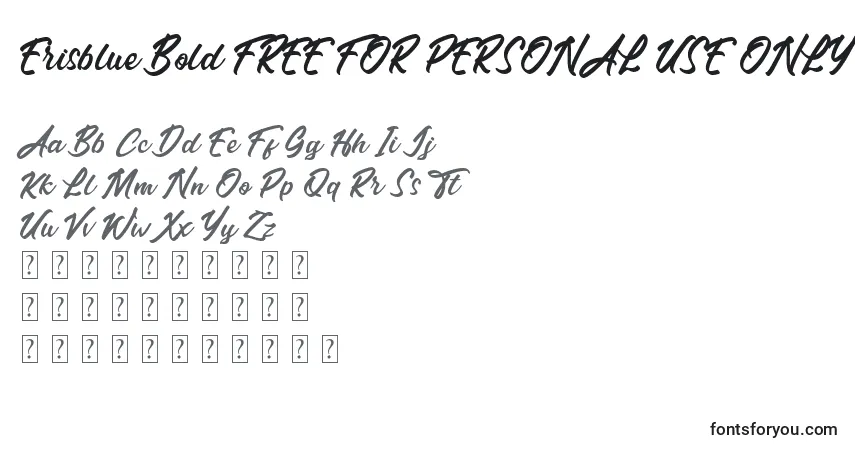 A fonte Erisblue Bold FREE FOR PERSONAL USE ONLY – alfabeto, números, caracteres especiais