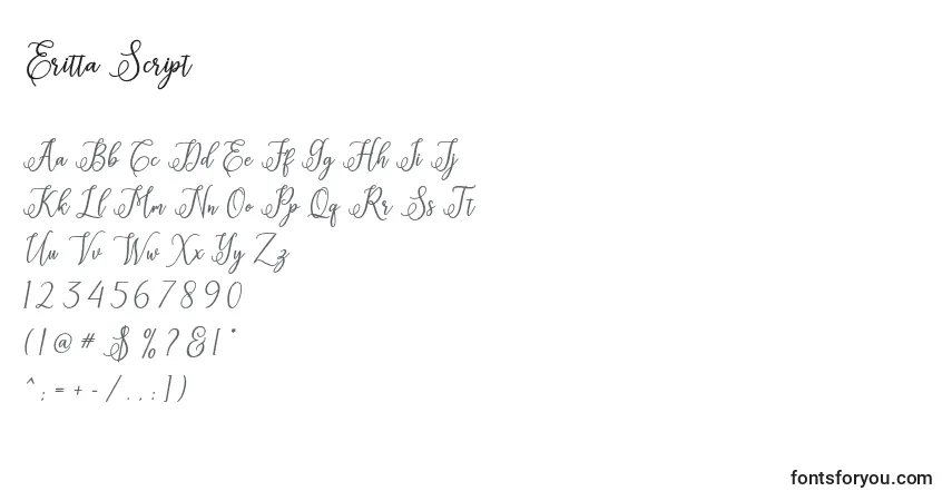 A fonte Eritta Script – alfabeto, números, caracteres especiais