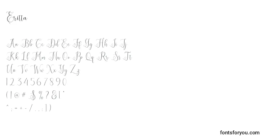 Czcionka Eritta – alfabet, cyfry, specjalne znaki