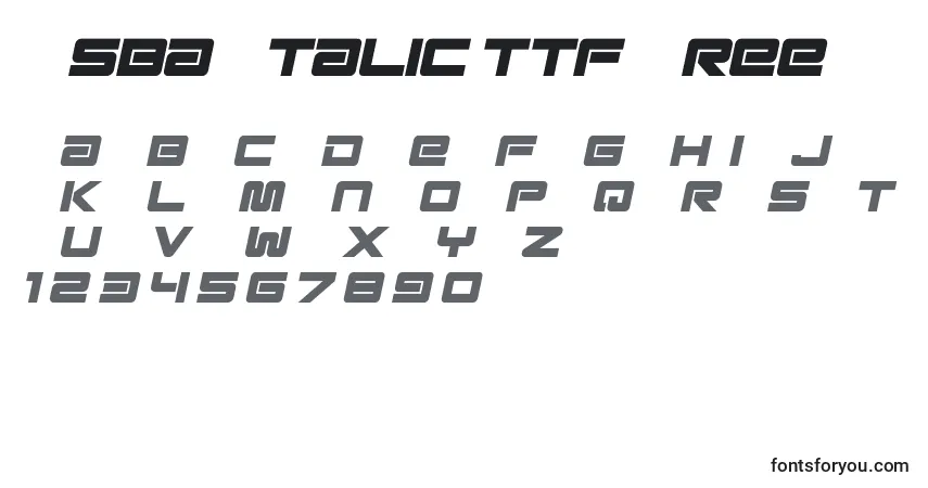 A fonte Esba   Italic ttf Free – alfabeto, números, caracteres especiais