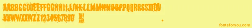 Escabetxina-Schriftart – Orangefarbene Schriften auf gelbem Hintergrund