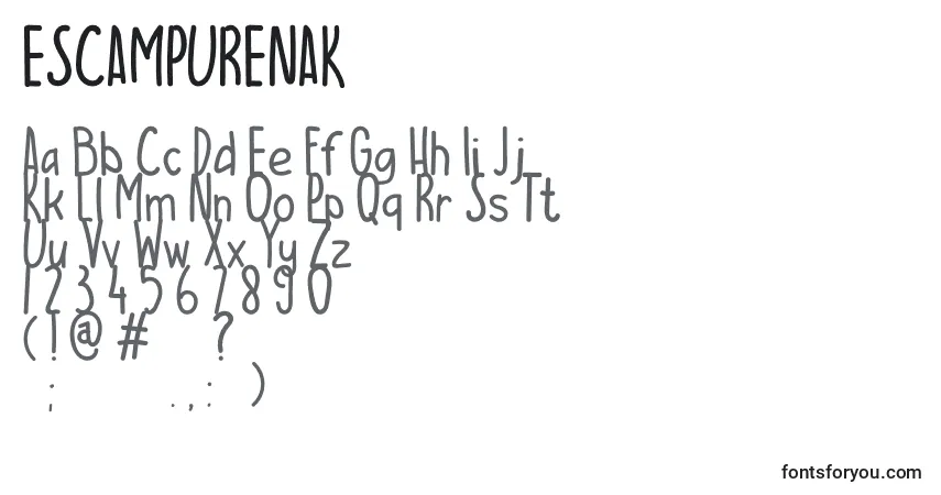 Schriftart ESCAMPURENAK – Alphabet, Zahlen, spezielle Symbole