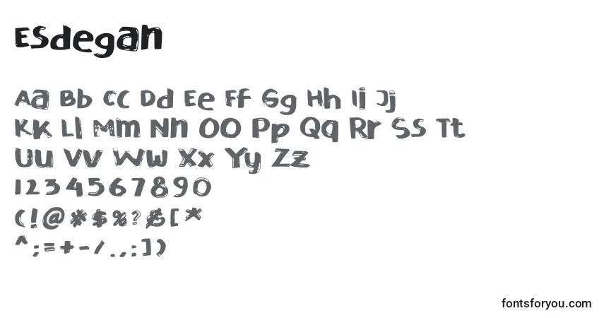 Czcionka Esdegan – alfabet, cyfry, specjalne znaki