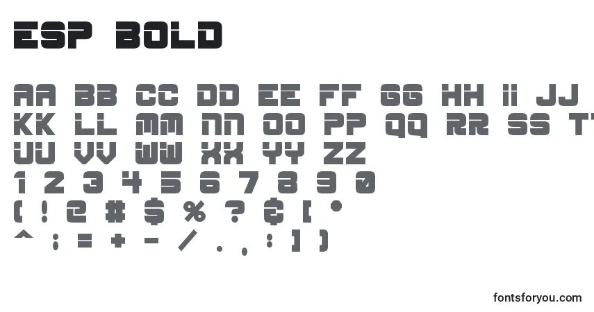 Czcionka Esp bold – alfabet, cyfry, specjalne znaki
