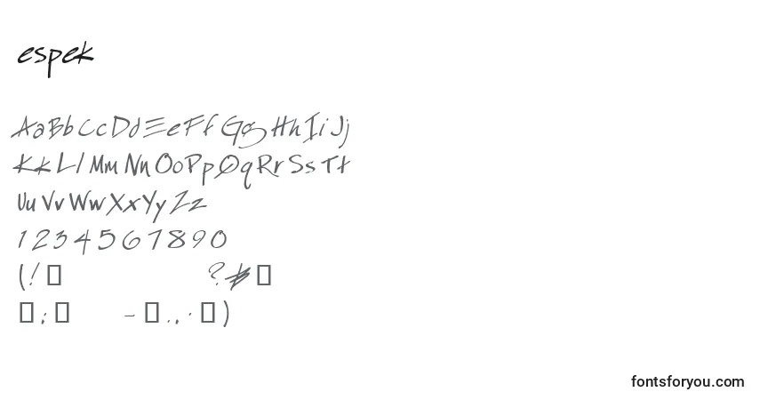 Espek    (126080) Font – alphabet, numbers, special characters
