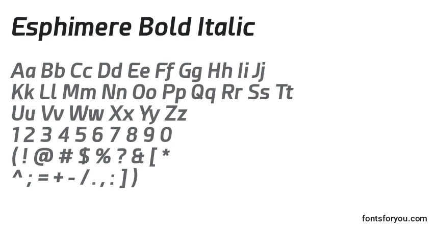 Schriftart Esphimere Bold Italic – Alphabet, Zahlen, spezielle Symbole