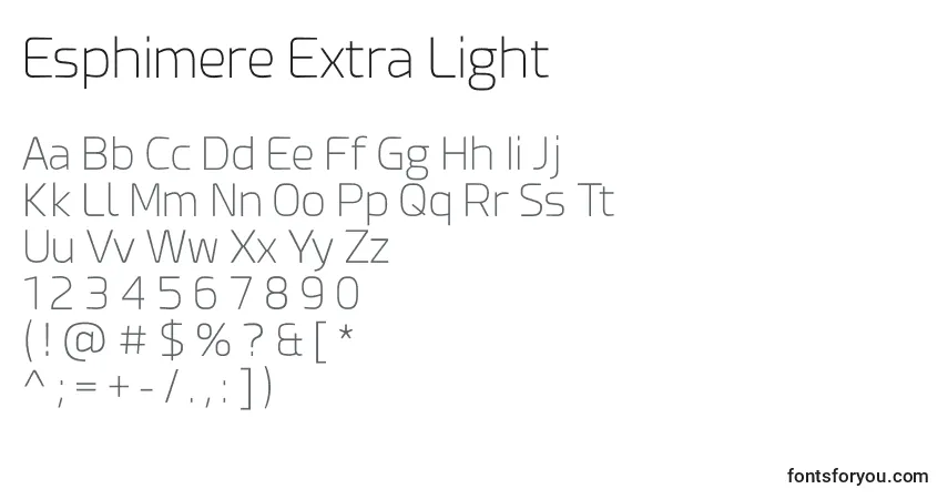 A fonte Esphimere Extra Light – alfabeto, números, caracteres especiais