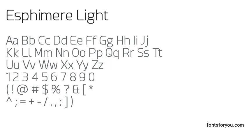 Schriftart Esphimere Light – Alphabet, Zahlen, spezielle Symbole
