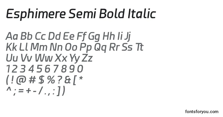Czcionka Esphimere Semi Bold Italic – alfabet, cyfry, specjalne znaki