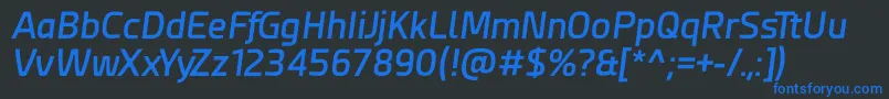 Fonte Esphimere Semi Bold Italic – fontes azuis em um fundo preto