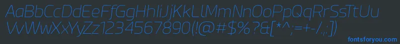Esphimere Thin Italic-Schriftart – Blaue Schriften auf schwarzem Hintergrund