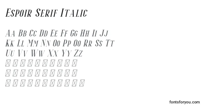 Espoir Serif Italic (126095) Font – alphabet, numbers, special characters