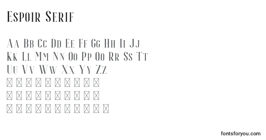 Schriftart Espoir Serif – Alphabet, Zahlen, spezielle Symbole