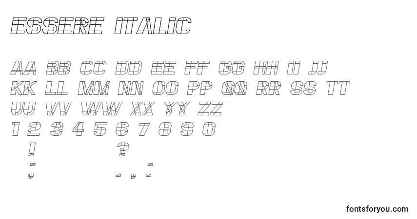 A fonte Essere Italic – alfabeto, números, caracteres especiais