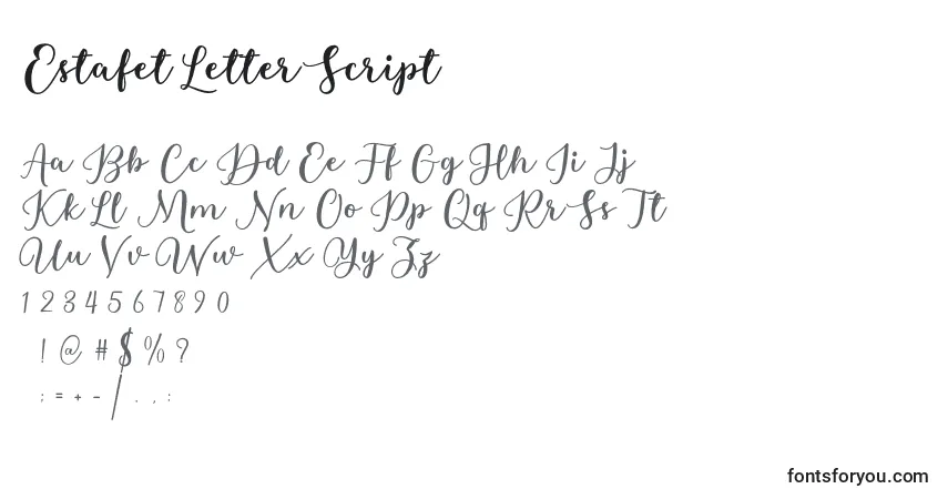 A fonte Estafet Letter Script – alfabeto, números, caracteres especiais