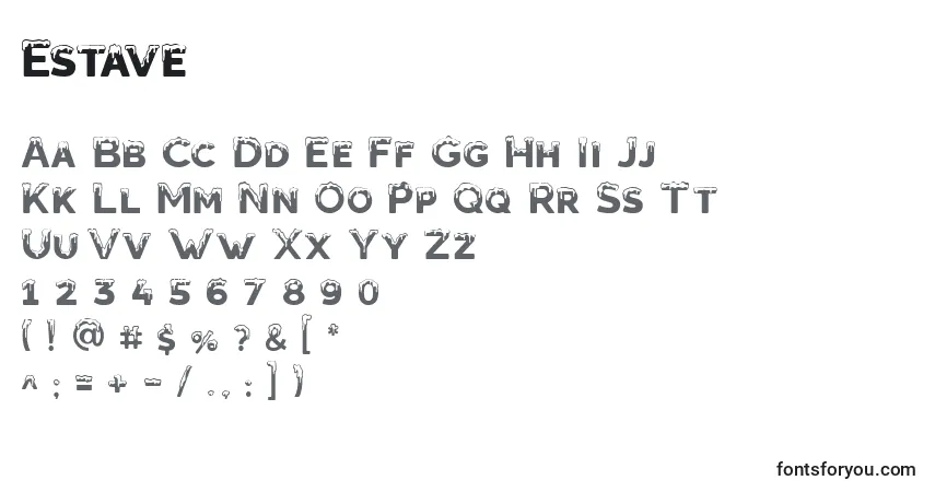 A fonte Estave – alfabeto, números, caracteres especiais