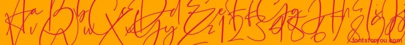 Estefin-Schriftart – Rote Schriften auf orangefarbenem Hintergrund