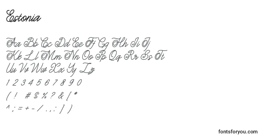 Шрифт Estonia – алфавит, цифры, специальные символы