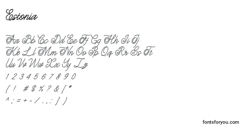 Schriftart Estonia (126112) – Alphabet, Zahlen, spezielle Symbole