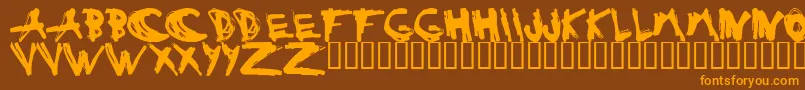 フォントESTUH    – オレンジ色の文字が茶色の背景にあります。