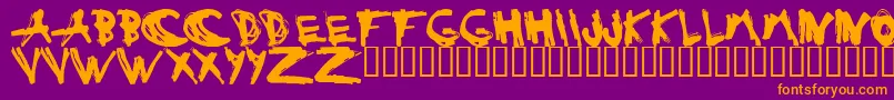 ESTUH   -Schriftart – Orangefarbene Schriften auf violettem Hintergrund