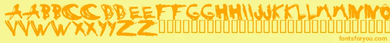 ESTUH   -Schriftart – Orangefarbene Schriften auf gelbem Hintergrund