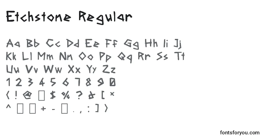 Czcionka Etchstone Regular – alfabet, cyfry, specjalne znaki