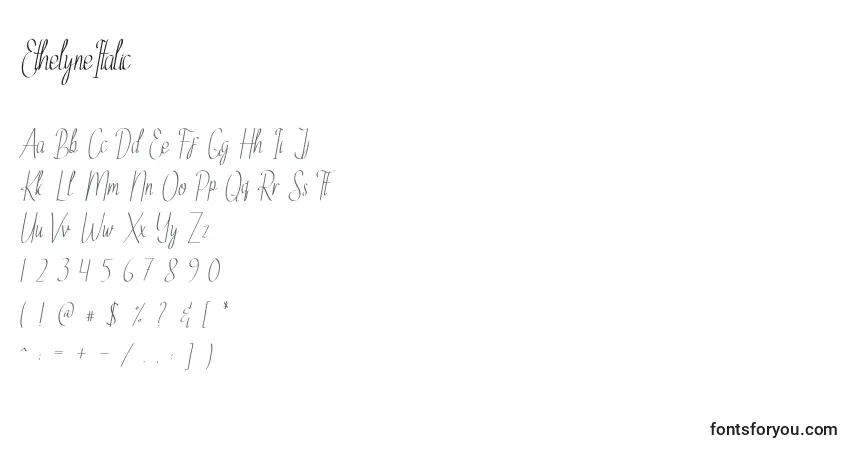 Czcionka EthelyneItalic – alfabet, cyfry, specjalne znaki