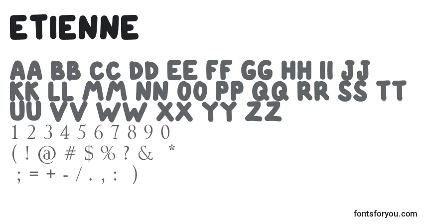 Czcionka ETIENNE – alfabet, cyfry, specjalne znaki