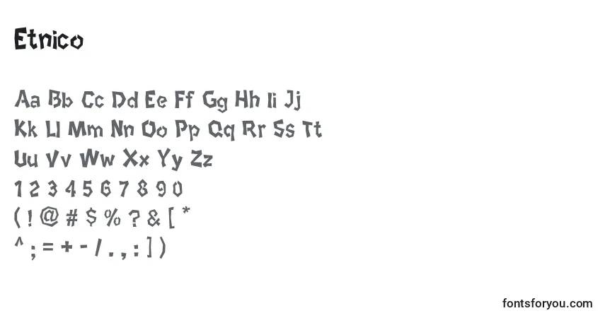 Czcionka Etnico – alfabet, cyfry, specjalne znaki