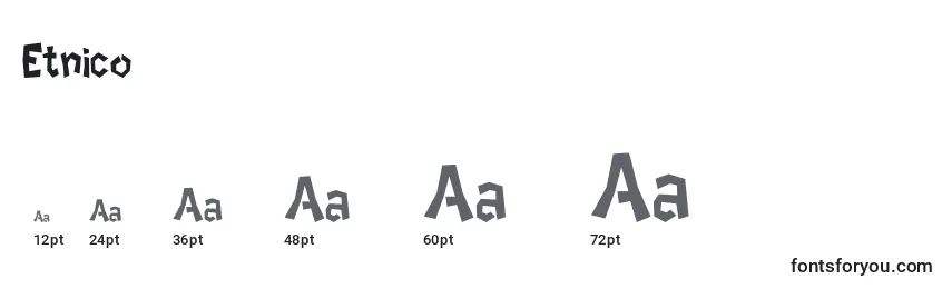 Размеры шрифта Etnico