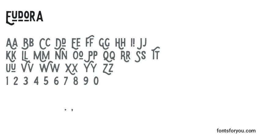 Czcionka Eudora – alfabet, cyfry, specjalne znaki