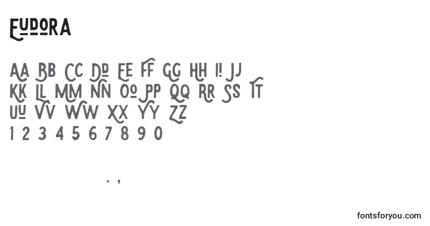 Czcionka Eudora (126130) – alfabet, cyfry, specjalne znaki