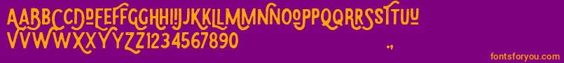 Eudora-Schriftart – Orangefarbene Schriften auf violettem Hintergrund