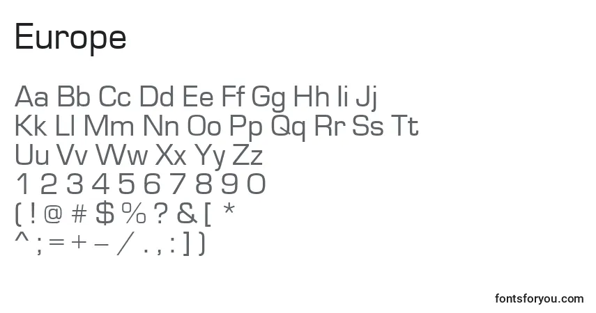 Czcionka Europe (126136) – alfabet, cyfry, specjalne znaki