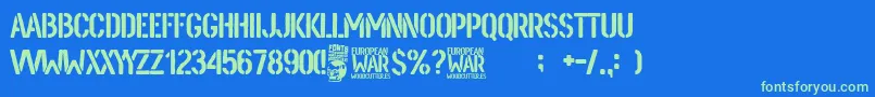 European War-Schriftart – Grüne Schriften auf blauem Hintergrund