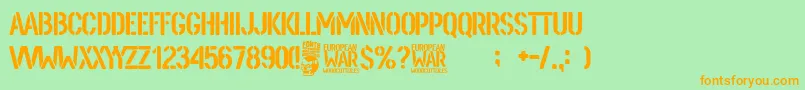 European War-Schriftart – Orangefarbene Schriften auf grünem Hintergrund