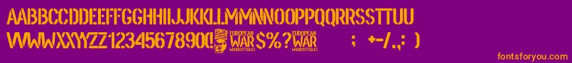 European War-Schriftart – Orangefarbene Schriften auf violettem Hintergrund