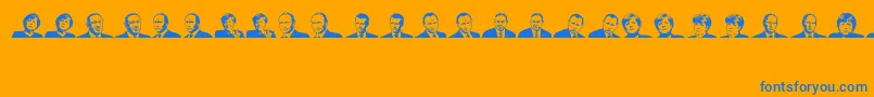 EuropeanLeaders-Schriftart – Blaue Schriften auf orangefarbenem Hintergrund