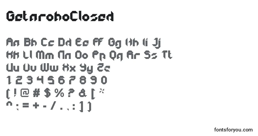 Czcionka GetaroboClosed – alfabet, cyfry, specjalne znaki