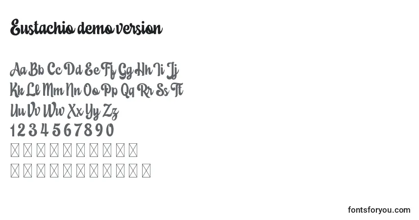 Czcionka Eustachio demo version – alfabet, cyfry, specjalne znaki
