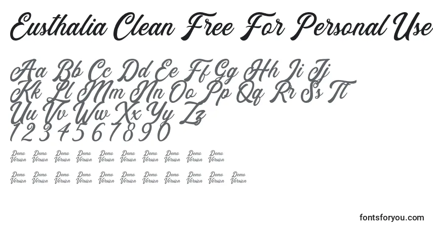 Schriftart Eusthalia Clean Free For Personal Use – Alphabet, Zahlen, spezielle Symbole