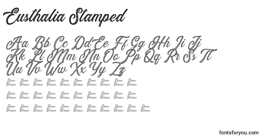 Schriftart Eusthalia Stamped – Alphabet, Zahlen, spezielle Symbole