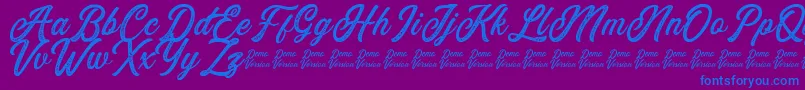 Eusthalia Stamped-Schriftart – Blaue Schriften auf violettem Hintergrund