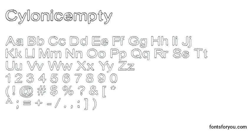 Czcionka Cylonicempty – alfabet, cyfry, specjalne znaki
