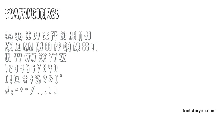 Czcionka Evafangoria3d – alfabet, cyfry, specjalne znaki