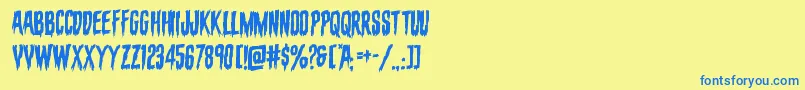 フォントevafangoriarotal – 青い文字が黄色の背景にあります。