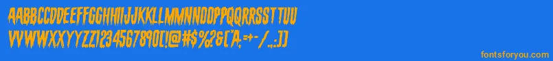 フォントevafangoriasemital – オレンジ色の文字が青い背景にあります。