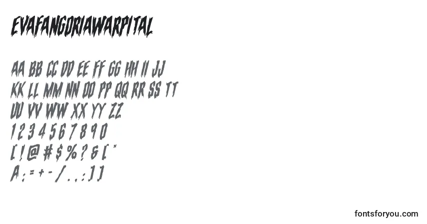 Schriftart Evafangoriawarpital – Alphabet, Zahlen, spezielle Symbole
