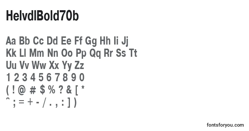 A fonte HelvdlBold70b – alfabeto, números, caracteres especiais